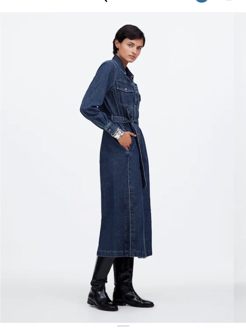 Madewell Dark Blue Denim Midi Shirt Dress - Picture 2 of 5